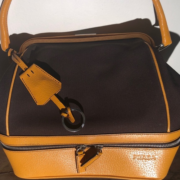 PRADA Vintage Handbag BORSA A MANO , CANAPA CERNIERA, MORO  & ZAFFERA - Picture 8 of 11